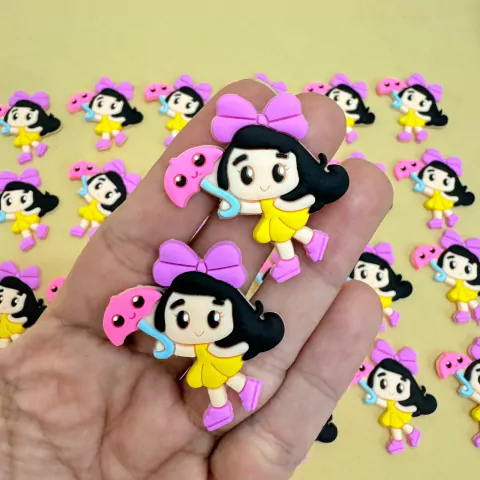 APLIQUE EMBORRACHADO MENINA LAÇO LILÁS E GUARDA CHUVA - 2 UNIDADES