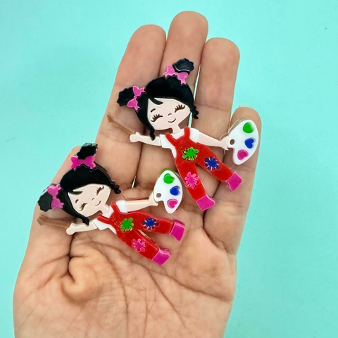 APLIQUE ACRÍLICO MENINA PINTORA ESCOLAR VERMELHO - 2 UNIDADES - comprar online