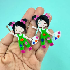 APLIQUE ACRÍLICO MENINA PINTORA ESCOLAR VERDE- 2 UNIDADES - comprar online