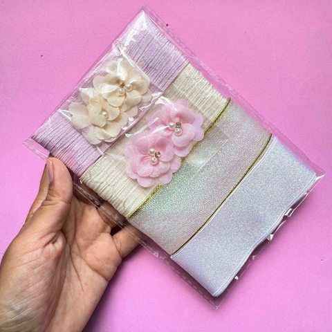 KIT ROSA E OFF WHITE COM FLORES