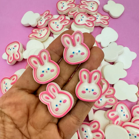 APLIQUE COELHO RESINA BORDA ROSA BEBE - 2 UNIDADES - comprar online