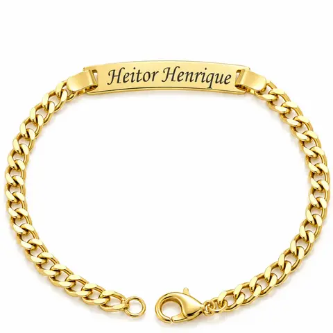 Pulseira Infantil Grumet Pitbull 3mm com Placa Personalizada - Banhado a Ouro 18k