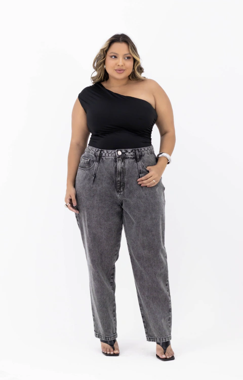 Calça Mom Plus Size Jeans Black 100% Algodão - 12224