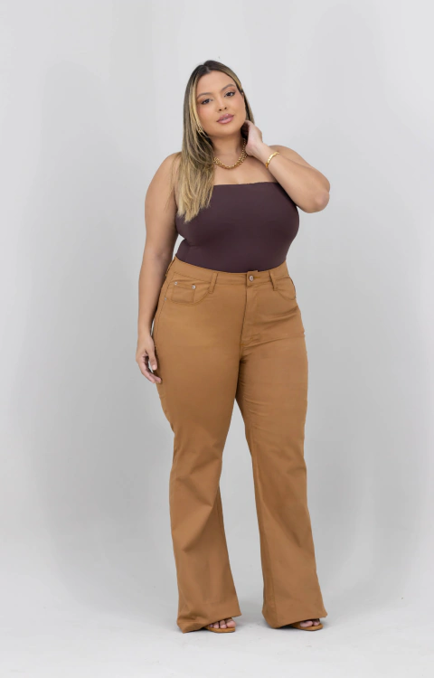 Calça Flare Plus Size Sarja com Elastano - 12209