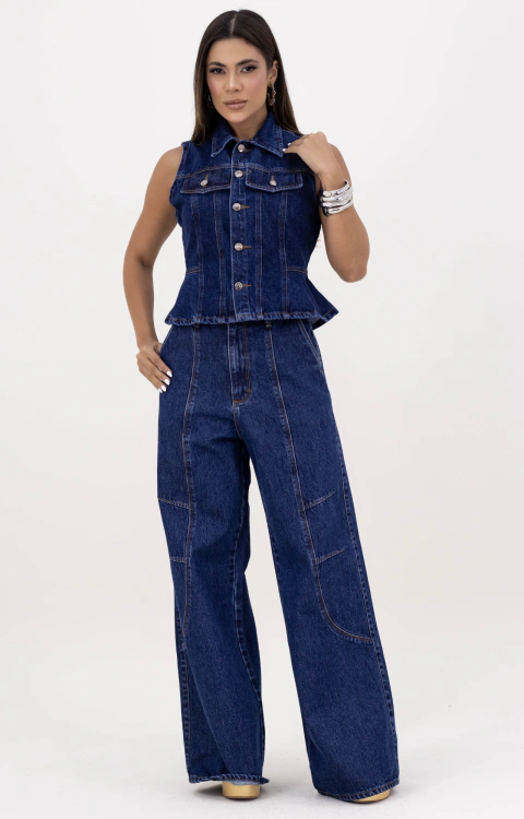 Calça Wide Leg Jeans 100% Algodão - 12315
