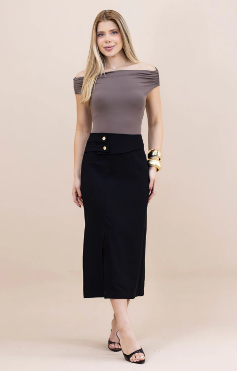 Saia Midi com Detalhe no Cós - 60452 - comprar online