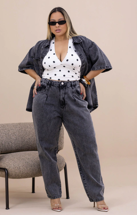 Calça Mom Plus Size Jeans Black 100% Algodão - 12224