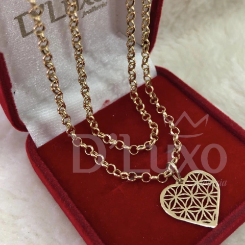 Colar elo português com coração flor da vida - comprar online