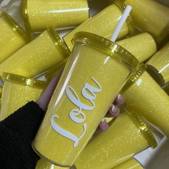 VASO GLITTER AMARILLO - PERSONALIZADO CON NOMBRE