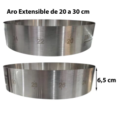 Aro Extensible de Acero Inoxidable 20 a 30 cm - Molde Extensible para Tortas y Postres