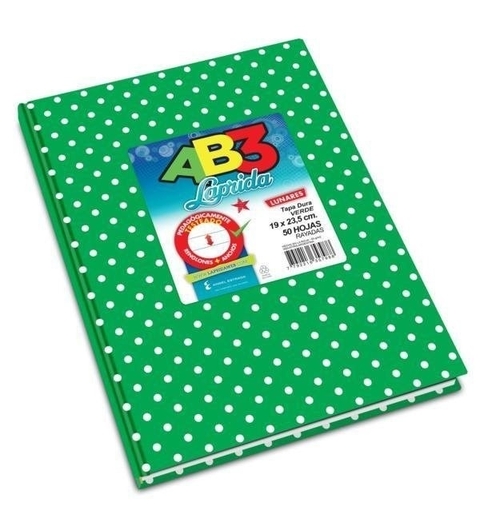 Cuaderno 19 x 23,5 Laprida ab3 lunares verde 50 hojas rayado cosido tapa dura