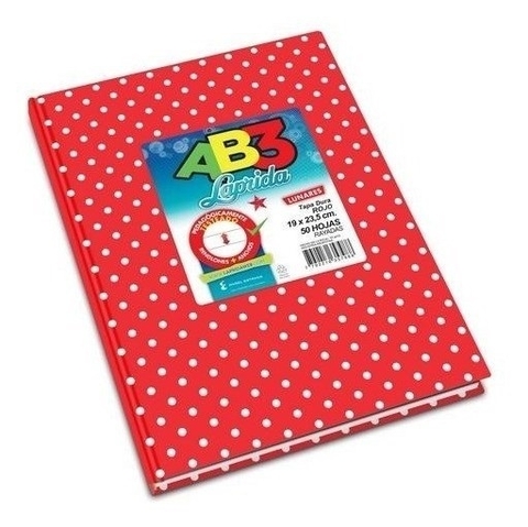 Cuaderno 19 x 23,5 Laprida ab3 lunares rojo 50 hojas rayado cosido tapa dura