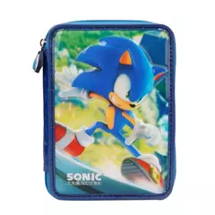 Cartuchera Sonic 2 pisos con utiles escolares