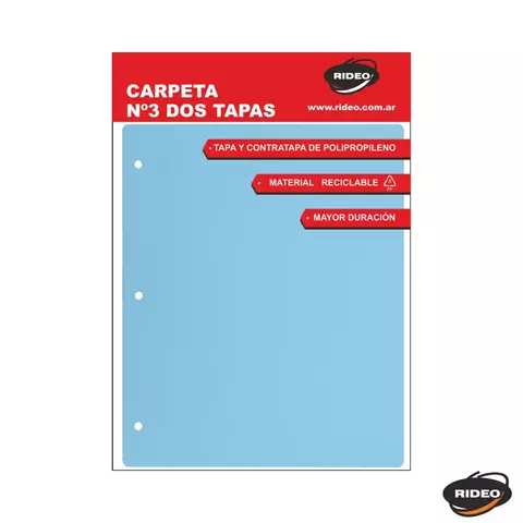 Carpeta N° 3 plástico entelada celeste Rideo (carpeta 2 tapas para ganchos) - comprar online