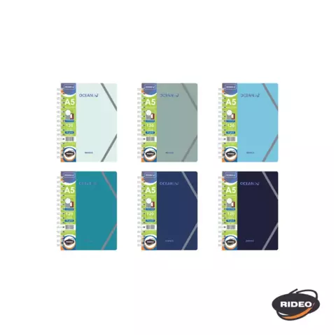 Cuaderno A5 con carpeta incluida de 3 solapas y elastico - Ocean RIDEO - comprar online