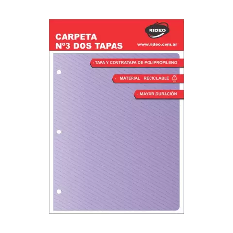 Carpeta N° 3 plástico Perlado Rideo (carpeta 2 tapas para ganchos) - comprar online