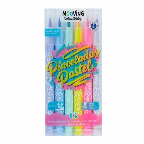 Marcador Mooving punta pincel pastel blister x 6 colores