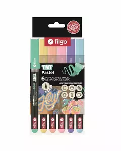 Marcador Filgo pintura al agua (acrilico) TNT punta pincel Brush Pastel x6