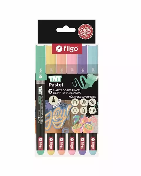 Marcador Filgo pintura al agua (acrilico) TNT punta pincel Brush Pastel x6
