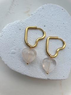 Aros Corazón Cuarzo Rosa