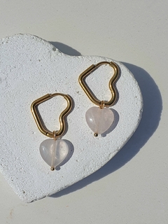 Aros Corazón Cuarzo Rosa - comprar online