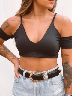 Cropped Decote Manga Curta Preto na internet