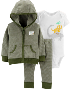 Carter's Set 3 Piezas Body, Campera y Pantalón "Dinosaurio"