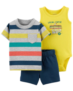 Carter´s Set 3 piezas short. remera y Body "Auto"