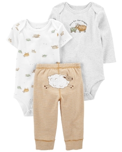 CARTER'S SET 3 PIEZAS BODY MANGAS LARGAS, BODY MANGAS CORTAS Y PANTALON "CORDERITO"
