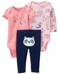 CARTER´S SET 3 PIEZAS BODY MANGAS LARGAS,BODY MANGAS CORTAS Y PANTALON "PANDA"
