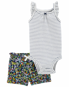 CARTER'S SET PIEZAS BODY MUSCULOSA Y SHORT "RAYAS Y FLORES"