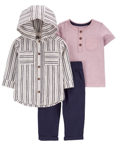 CARTER´S SET 3 PIEZAS REMERA MANGAS CORTAS,CAMISA MANGAS LARGAS CON CAPUCHA Y PANTALON