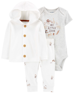CARTER´S SET 3 PIEZAS BODY MANGAS CORTAS CAMPERA Y PANTALON "MY LITTLE LOVE"