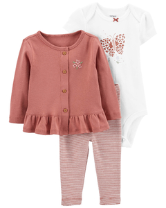 CARTER´S SET 3 PIEZAS BODY MANGAS CORTAS CAMPERA Y PANTALON "MARIPOSA"