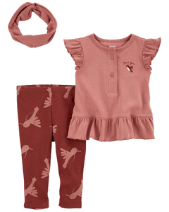 CARTER´S SET 3 PIEZAS REMERA MANGAS CORTAS VINCHA Y PANTALON "COLIBRI"