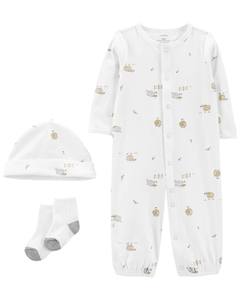 CARTER´S SET 3 PIEZAS OSITO PIJAMA BROCHES GORRO Y MEDIAS "OVEJAS"