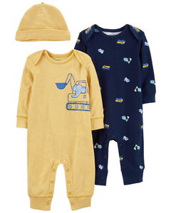 CARTER´S SET 3 PIEZAS OSITO PIJAMA Y GORRO "CONSTRUCCION"