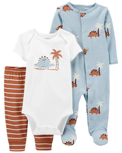 CARTER´S SET 3 PIEZAS OSITO PIJAMA BODY MANGAS CORTAS Y PANTALON "DINOSAURIO"