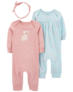 CARTER´S SET 3 PIEZAS OSITO PIJAMA Y VINCHA "KOALA"