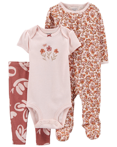 CARTER´S SET 3 PIEZAS OSITO PIJAMA BODY MANGAS CORTAS Y PANTALON "FLORAL"
