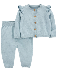 CARTER´S SET 2 PIEZAS CARDIGAN Y PANTALON "CELESTE CON VOLADOS"