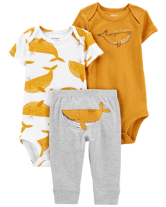 CARTER´S SET 3 PIEZAS BODYS MANGAS CORTAS Y PANTALON "BALLENA"