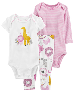CARTER´S SET 3 PIEZAS BODY MANGAS CORTAS BODY MANGAS LARGAS Y PANTALON "LEON JIRAFA"