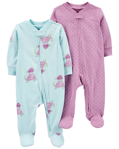 CARTER´S PACK 2 OSITO PIJAMA ALGODON CIERRE "TORTUGUITAS Y LUNARES"