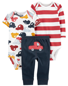 CARTER´S SET 3 PIEZAS BODY MANGAS CORTAS BODY MANGAS LARGAS Y PANTALON "AUTITOS"