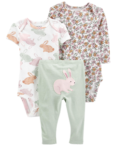 CARTER´S SET 3 PIEZAS BODY MANGAS CORTAS BODY MANGAS LARGAS Y PANTALON "CONEJOS"