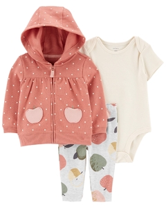 CARTER´S SET 3 PIEZAS BODY MANGAS CORTAS, CAMPERA Y PANTALON "MANZANAS"