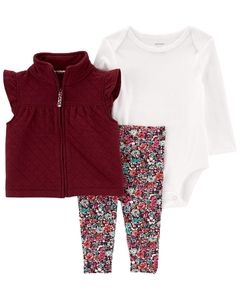 CARTER´S SET 3 PIEZAS BODY MANGAS LARGAS, CHALECO Y PANTALON "FLORCITAS"