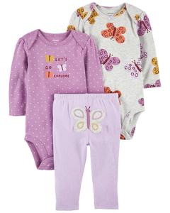 CARTER´S SET 3 PIEZAS BODYS MANGAS LARGAS Y PANTALON "MARIPOSAS"