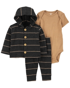 CARTER´S SET 3 PIEZAS BODY MANGAS CORTAS, CAMPERA Y PANTALON "RAYADO"